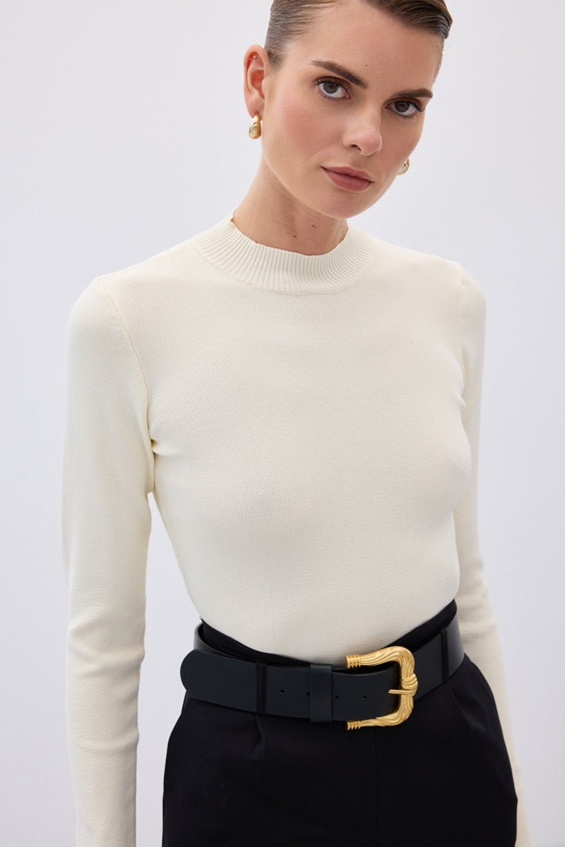 Екрю полуполо с дълъг ръкав